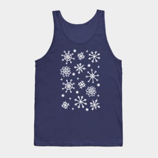 White Doodle Snowflake Pattern on a Light Blue Background, made by EndlessEmporium Tank Top